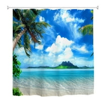 Goodbath Extra Long Shower Curtain 84", Beach Tropical Palm Trees Coast Theme Waterproof Fabric Bath Curtains for Bathroom, 72 x 84 inches,Green Blue