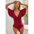 thumbnail image 2 of BEAUTYIN One Piece Swimsuits for Women Trumpet Sleeve V Neck Ruched Monokini Bathing Suits, 2 of 5