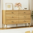 thumbnail image 6 of YouTrend Mid-Century 6 Drawer Dresser with Shell-Shape Handles,Wood Adult Storage Cabinet for Living Room,Bedroom,Oak, 6 of 11