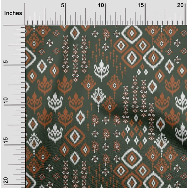 oneOone Polyester Lycra Fabric Block & Geometric Ikat Printed Fabric 1 Yard 56 Inch Wide