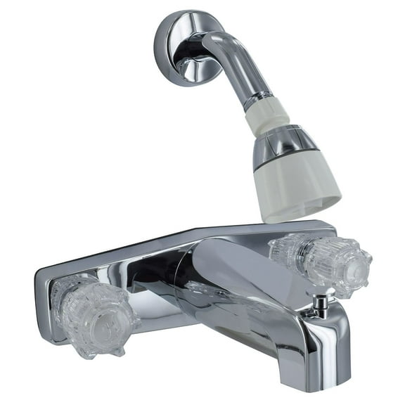 Valterra PF214349 Plastic Two-Handle 8" Tub/Shower Diverter Faucet with Shower Head Kit - Chrome