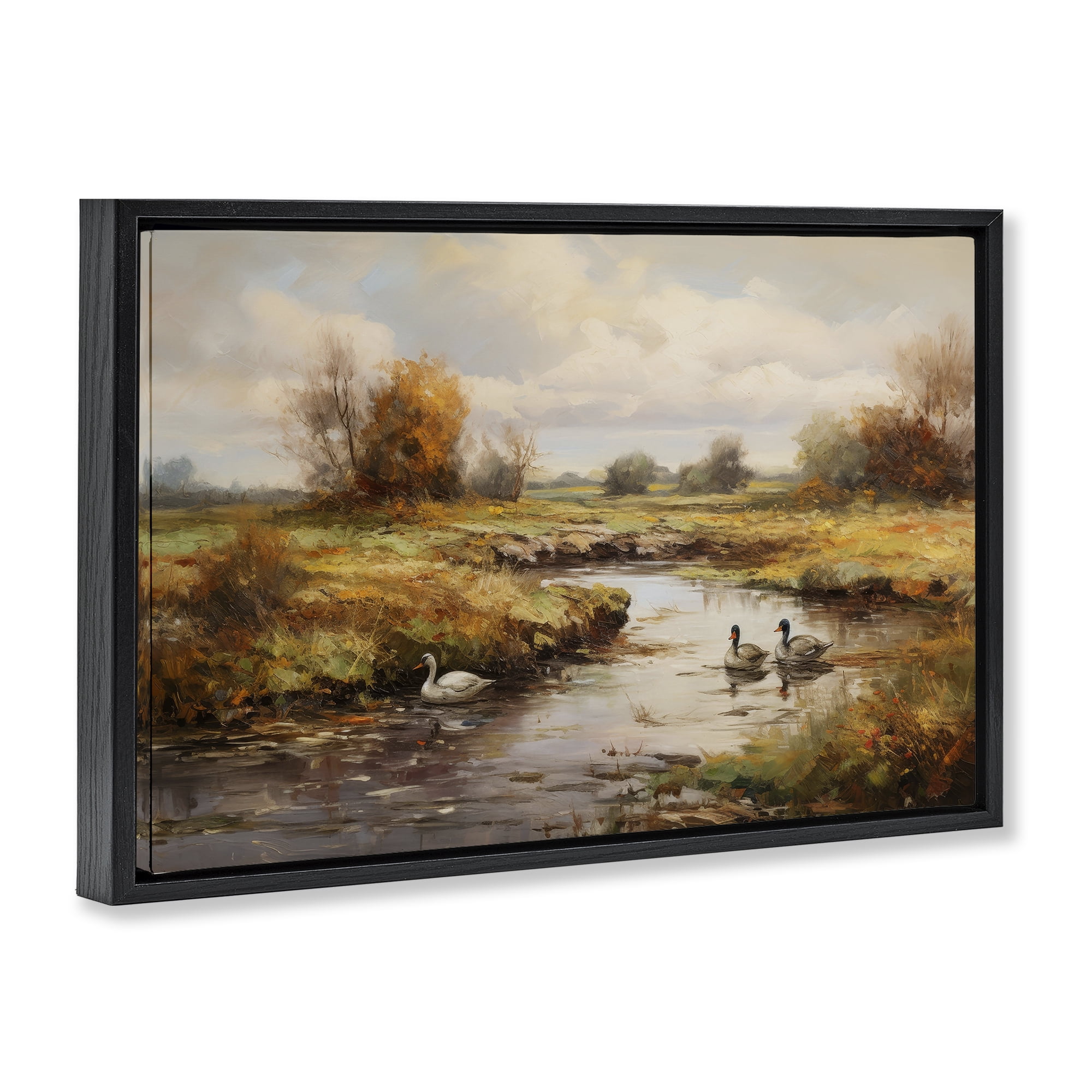 Stupell Industries Ducky Days Landscape Landscape & Nature Painting Black Floater Framed Canvas Art Print Wall Art, 25 x 17