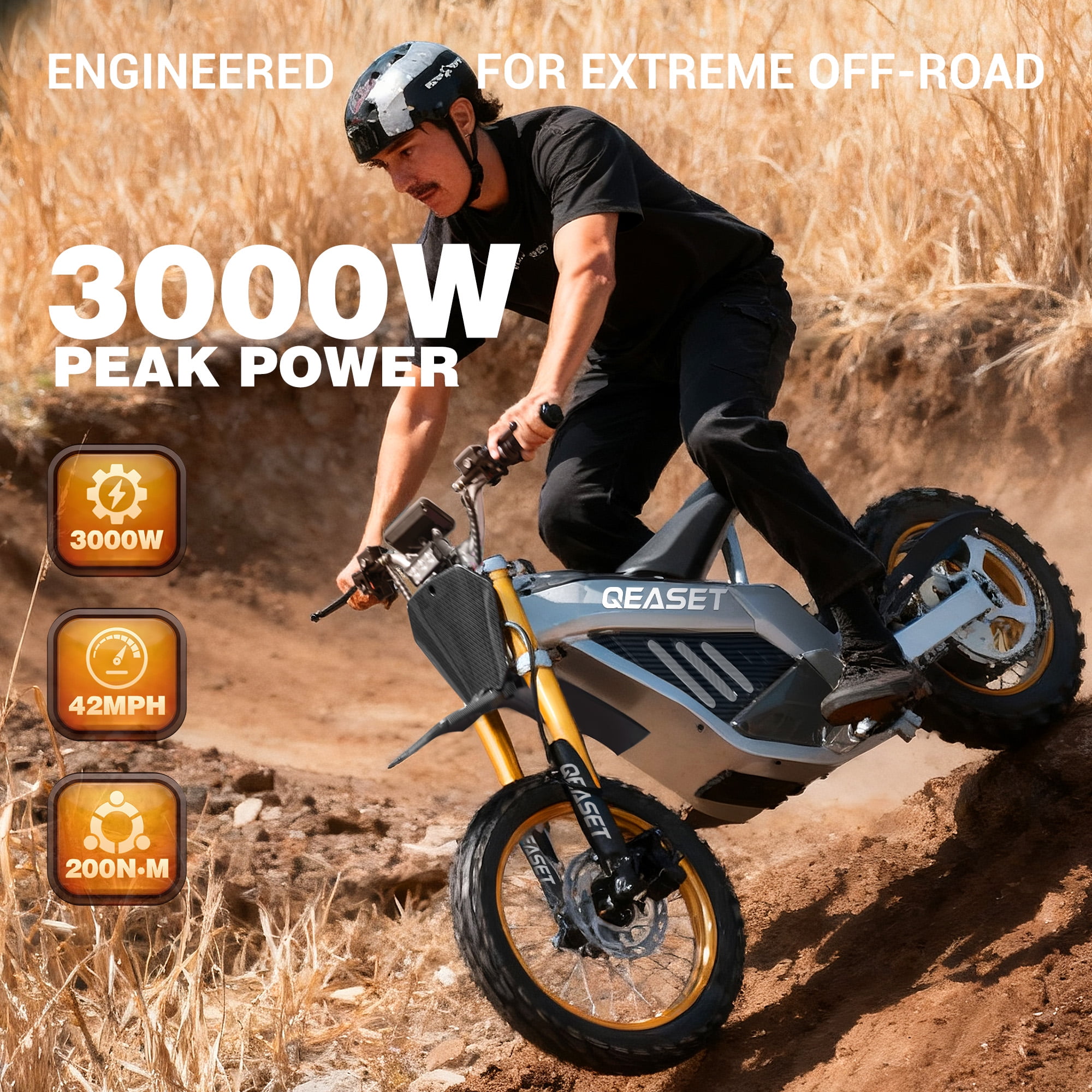 QEASET Dirt Bike DZ009 Electric-Powered Dirt Bike - Peak-3000W 48V 30AH Teens Adults Electric Dirt Bike, Max 42Mph, White for 16+