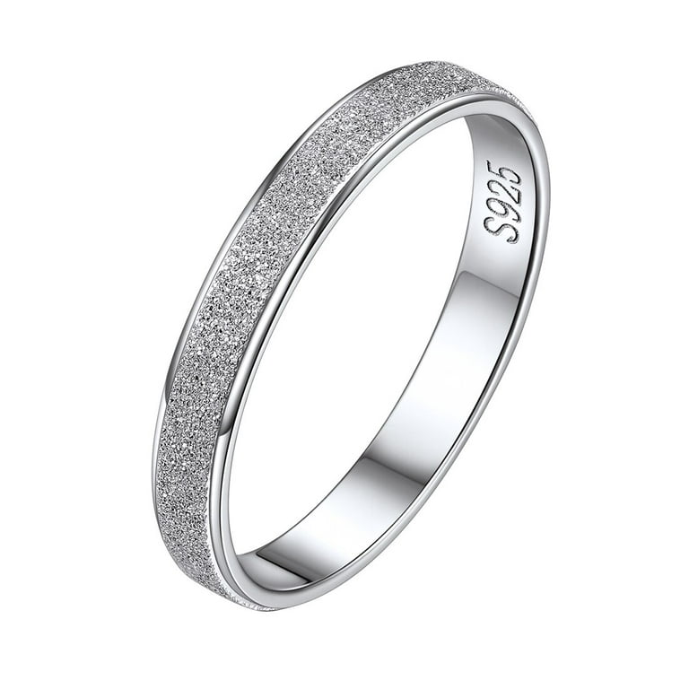 ChicSilver 925 Sterling Silver Rings Skinny Sandblast Finish Resistant  Comfort Fit Wedding Band 3mm Ring Size 9