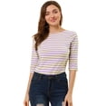 thumbnail image 1 of Dde San Patricio Camisecon mangas de codo pamujer Camisebásiinformal con cuello de barco y corte ajustado Amarillo morado XL, 1 of 6