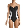 thumbnail image 2 of DKNY BLACK Colorblocked Tummy-Control Underwire One-Piece Swimsuit, US 8, 2 of 4