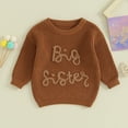 thumbnail image 2 of Okbabeha Baby Toddler Girl Boy Knit Sweater Letter Print Sweatshirt Big Sister Little Sister Matching Outfits Fall Winter Clothes, 2 of 7
