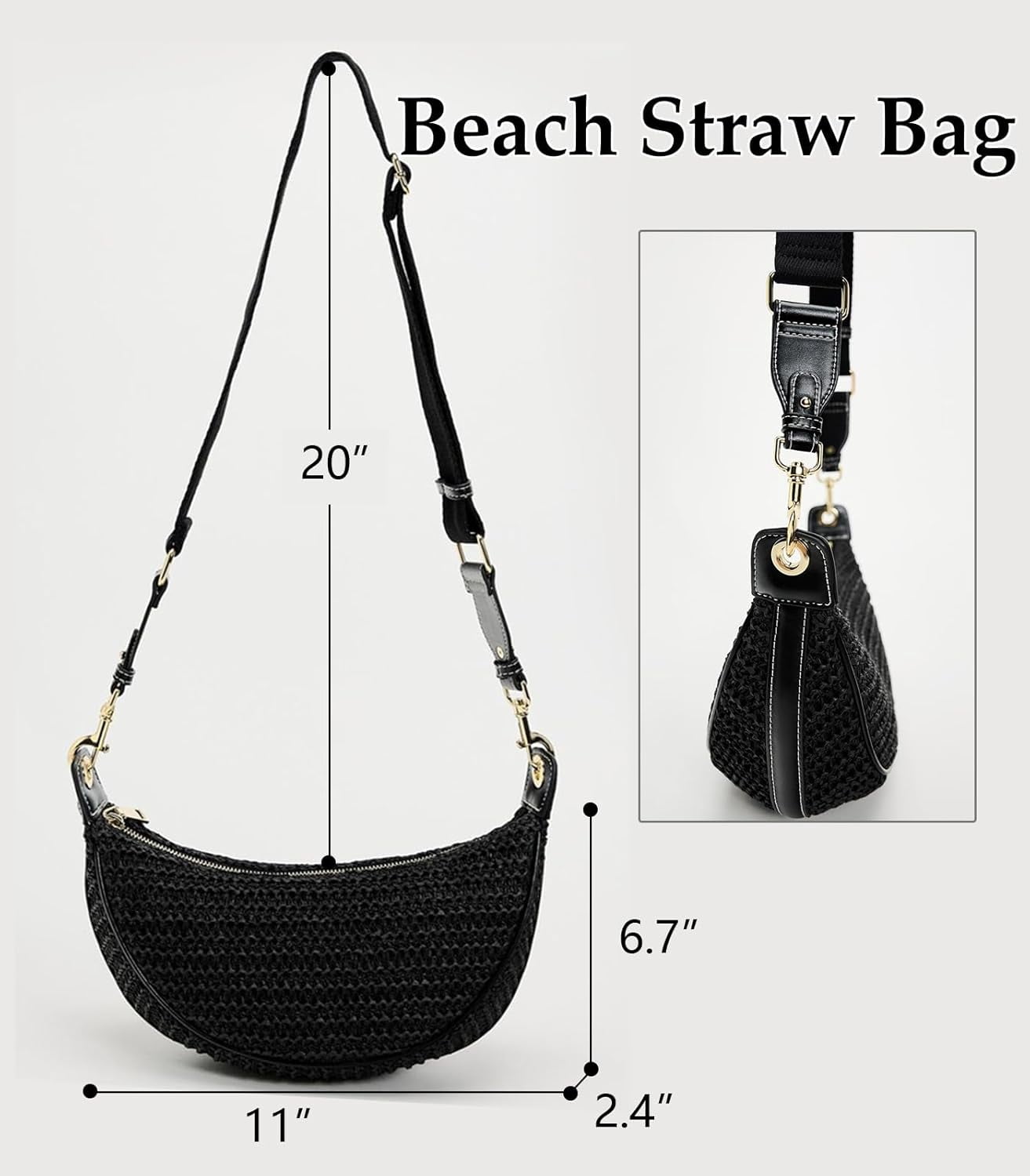 Straw Crossbody Bags for Women Beach Woven Hobo Handbag Summer Chic Crescent Shoulder Purses with Adjustable Strap 2024
