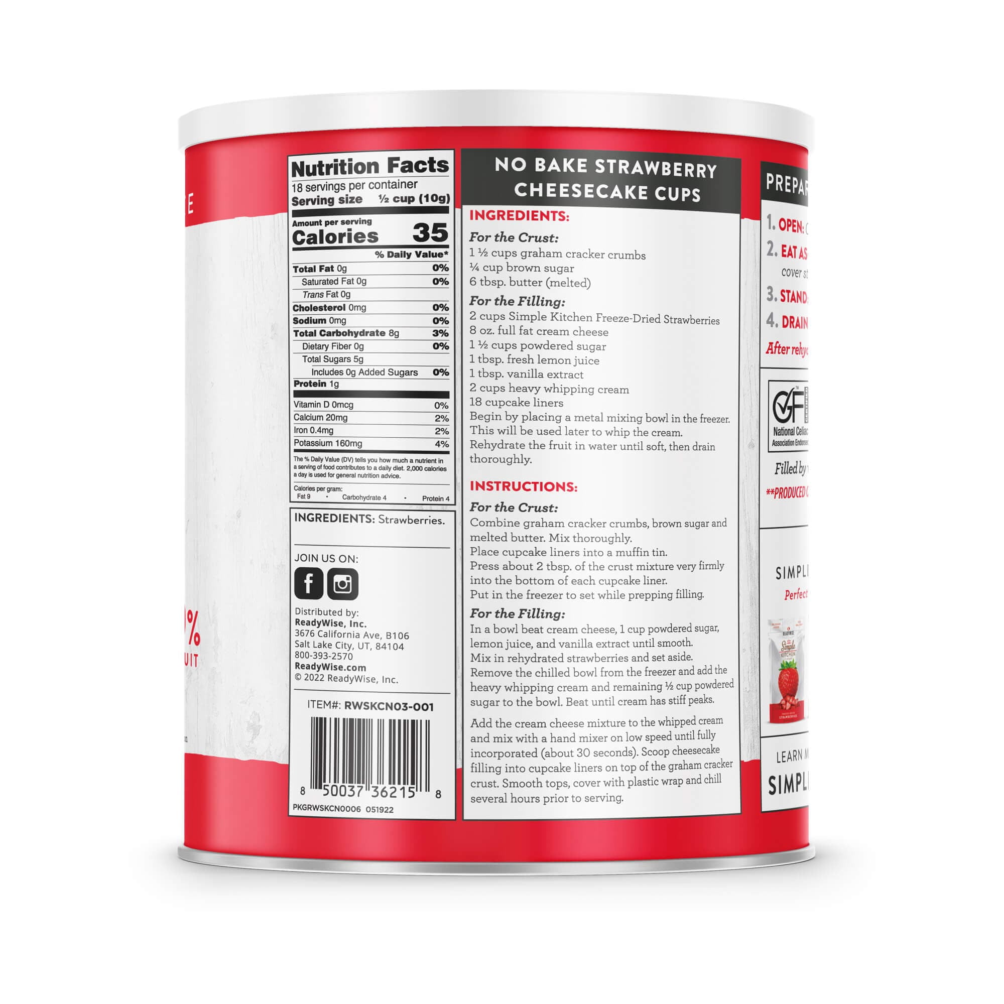 ReadyWise Sliced Strawberries Whole Shelf-Stable 18 Servings