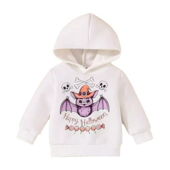Chandails en Molleton à Capuche pour Garçons Tout-Petits Imprimé Citrouille Squelette Chauve-Souris Fantôme Chandail Chaud Doublé Veste à Capuche Vêtements d'Hiver Automne Blanc Taille 18-24 Mois