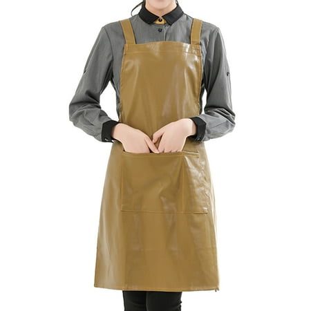 

SIEYIO Faux Leather Waterproof Work Apron with Pocket Solid Color Kitchen Oil Proof Bib