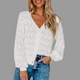 thumbnail image 2 of Odeerbi Fall Winter Crochet Knit Shrug Sweater For Women V Neck Cropped Cardigan Sweater Open Front Short Shawl Sweater 2024 Long Sleeved Button Top White, 2 of 8