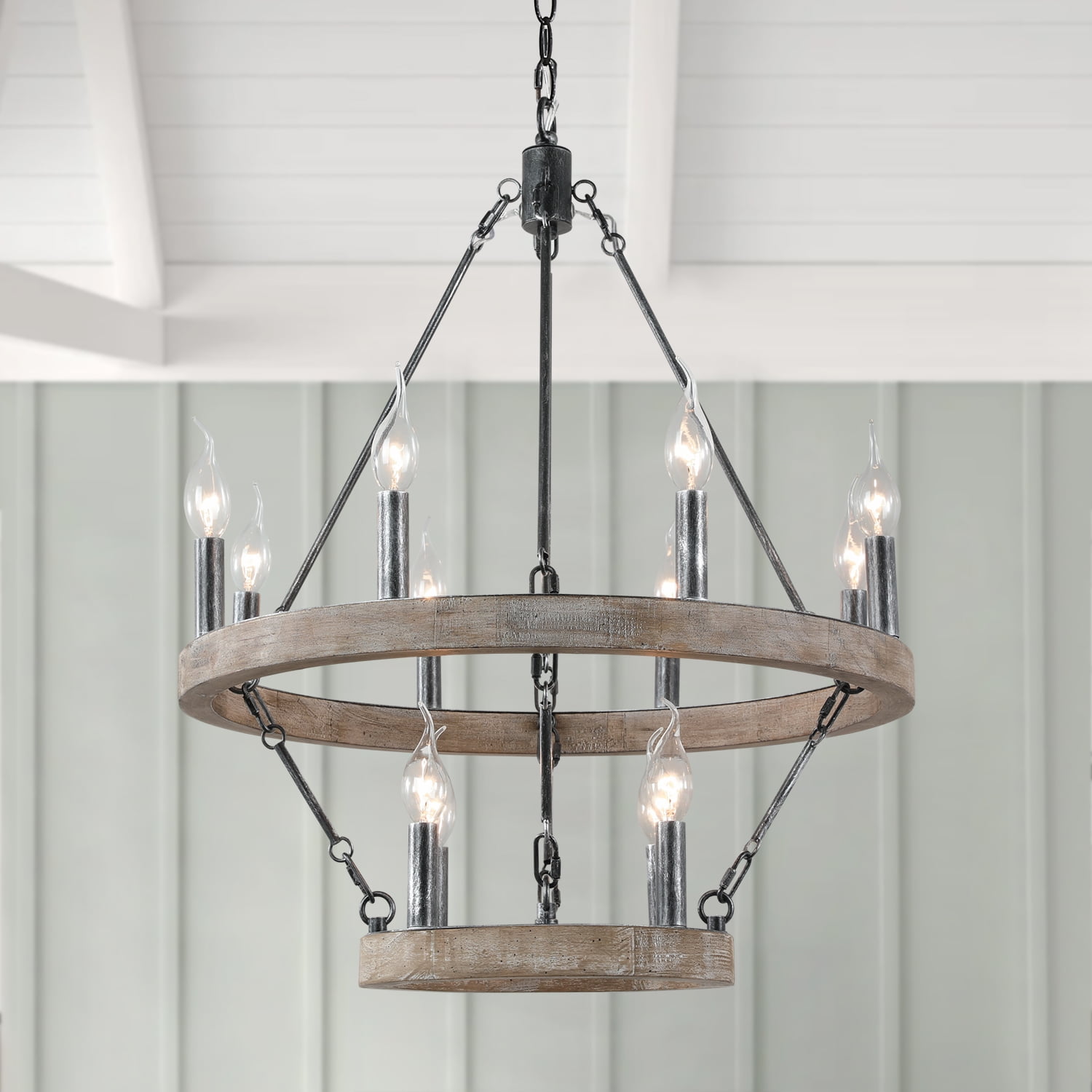 Kitchen Island Farmhouse Industrial Country Style Large Round Pendant Light Fixture for Dining Room Wellmet 12-Light Black Wagon Wheel Chandelier Diam 38 inch