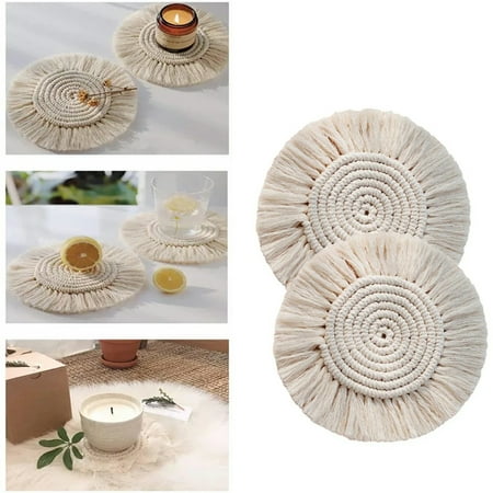 

2PCS Handmade Macrame Coasters Coffee Beverage Beer Mugs Mat Boho Table Decoration-Beige