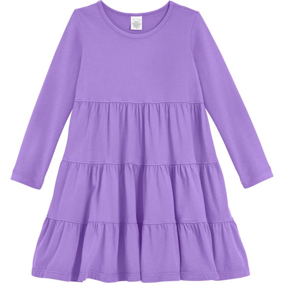Girls Soft Cotton Jersey Long Sleeve Tiered Dress | Deep Purple