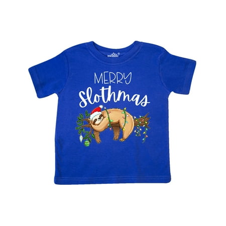 

Inktastic Merry Slothmas Cute Christmas Sloth in Hat with Lights Gift Toddler Boy or Toddler Girl T-Shirt