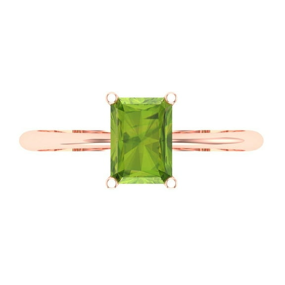 Clara Pucci 14K Rose Gold 1ct Peridot Solitaire Ring for Women