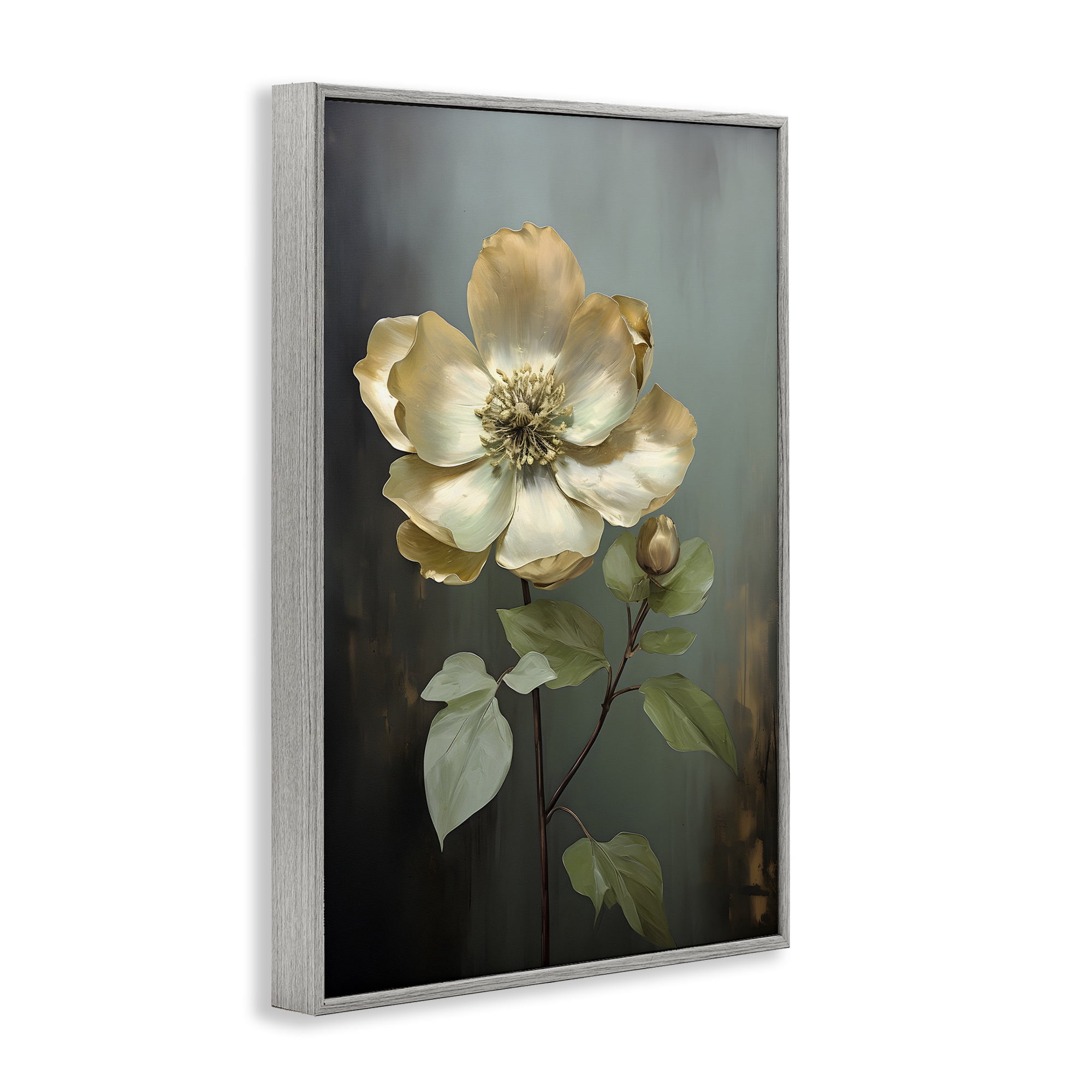 Stupell Industries White Floret Petals Botanical & Floral Painting Gray Framed Art Print Wall Art, 12 x 18