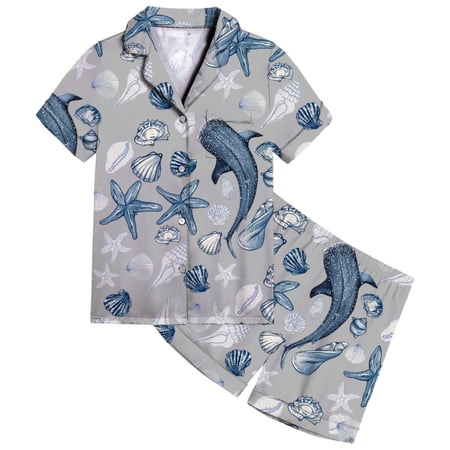 RMGVDSD Girls Clothes 2 Piece Set Girls Pajamas Set Cartoon Print Short Sleeve Shirt And Shorts Sleepwear Set Kids Soft Comfortable Loungewear Outfits 4-5 Years