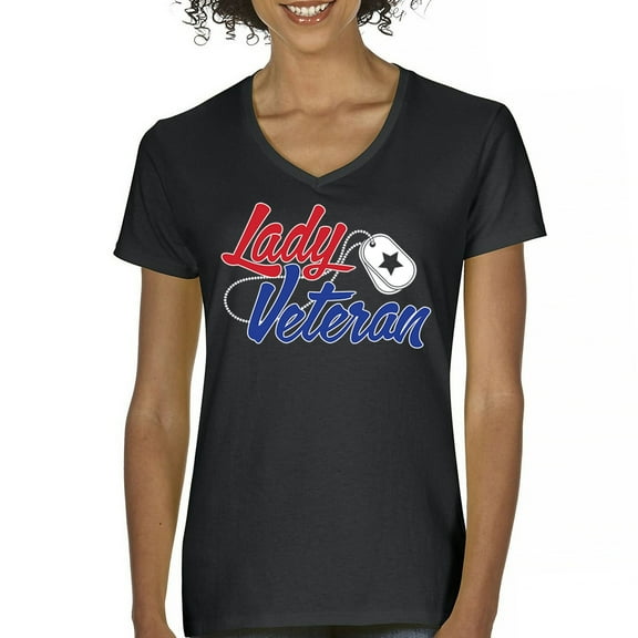 Lady Veteran Women's V-Neck T-shirt Veteran's Day USA Military Honor Proud Army Mom Air Force Wife American Patriotic Tee