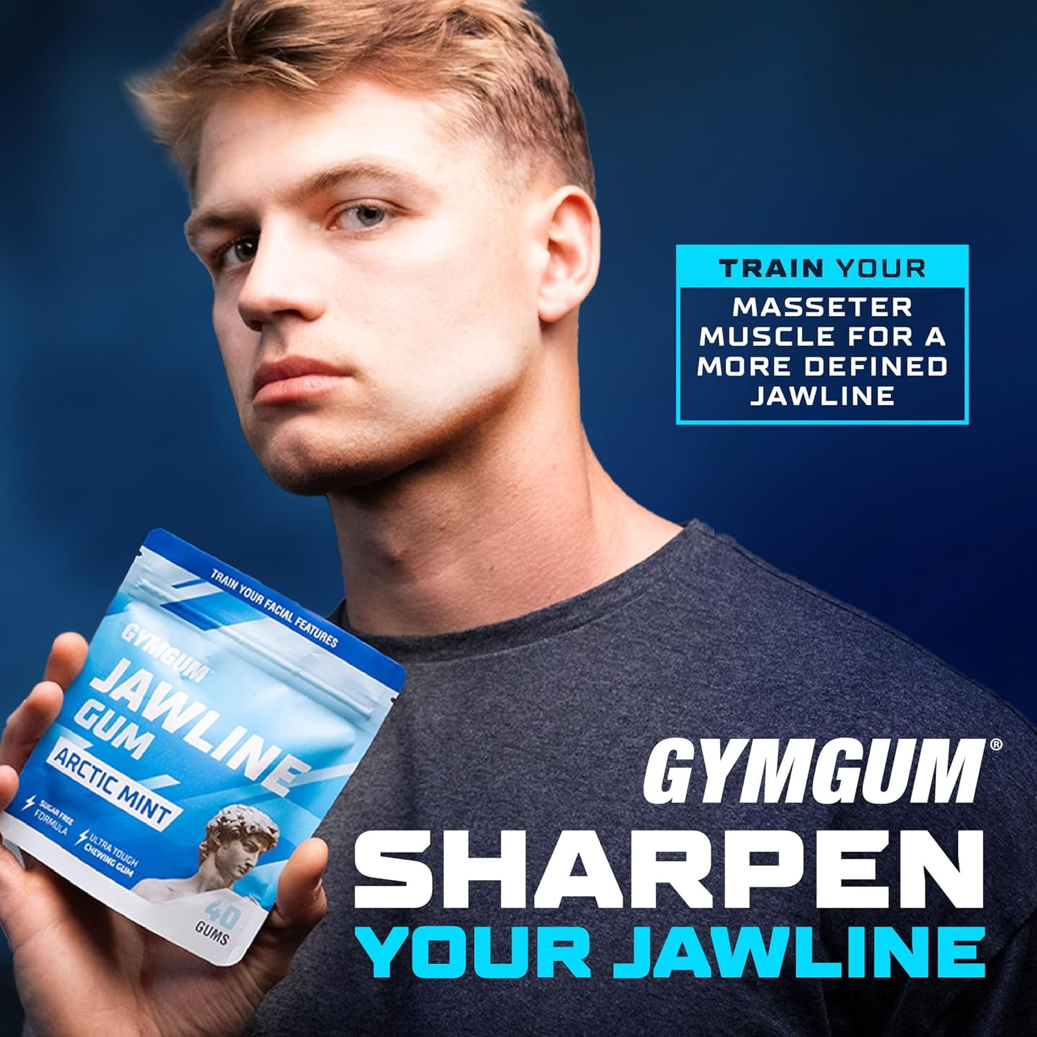 GYMGUM Jawline Ultra Hard Chewing Gum for Jaw Training & Facial Fitness | Sugar-Free, Keto-Friendly Mewing Gum (Arctic Mint, 120 Count)
