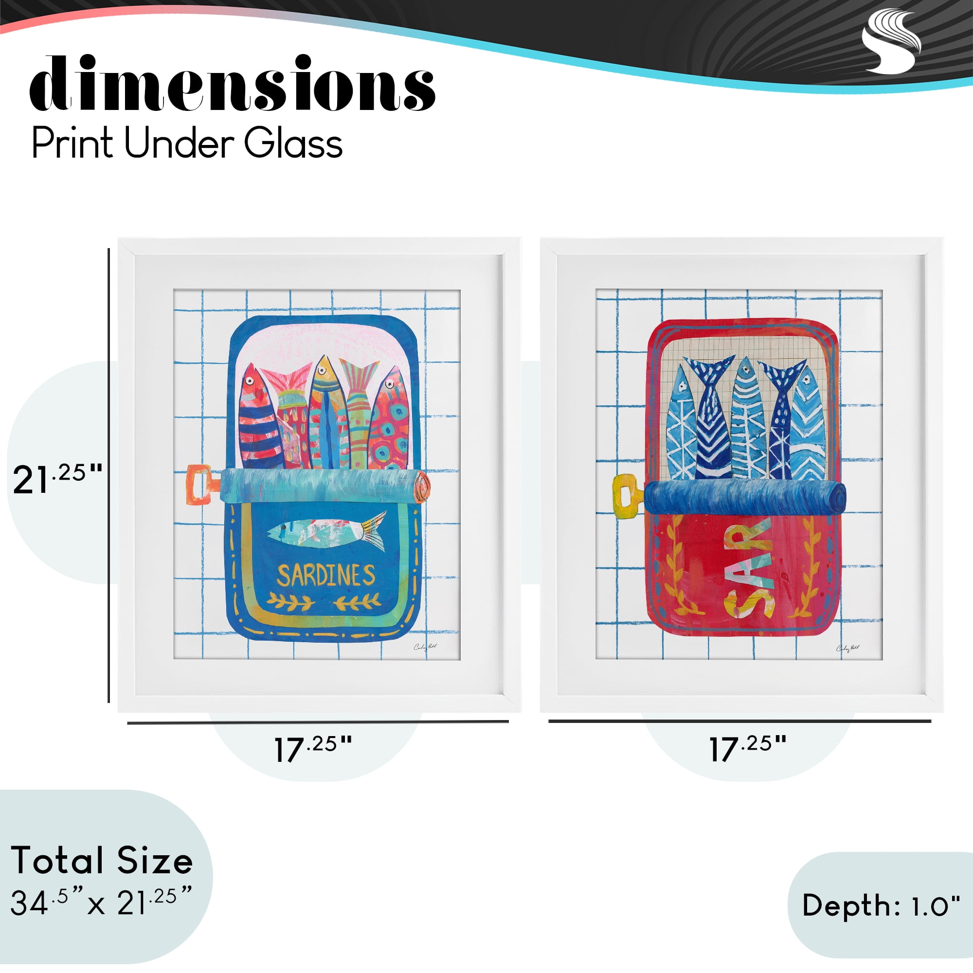 Stupell Industries Whimsical Silly Sardines 2 Piece White Framed Print Under Glass Set, design by Courtney Prahl