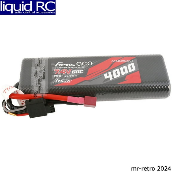 Gens Ace 402S60DGT G-Tech 4000mah 7.4v 60c 2s1p Hardcase Lipo T-plug style plug