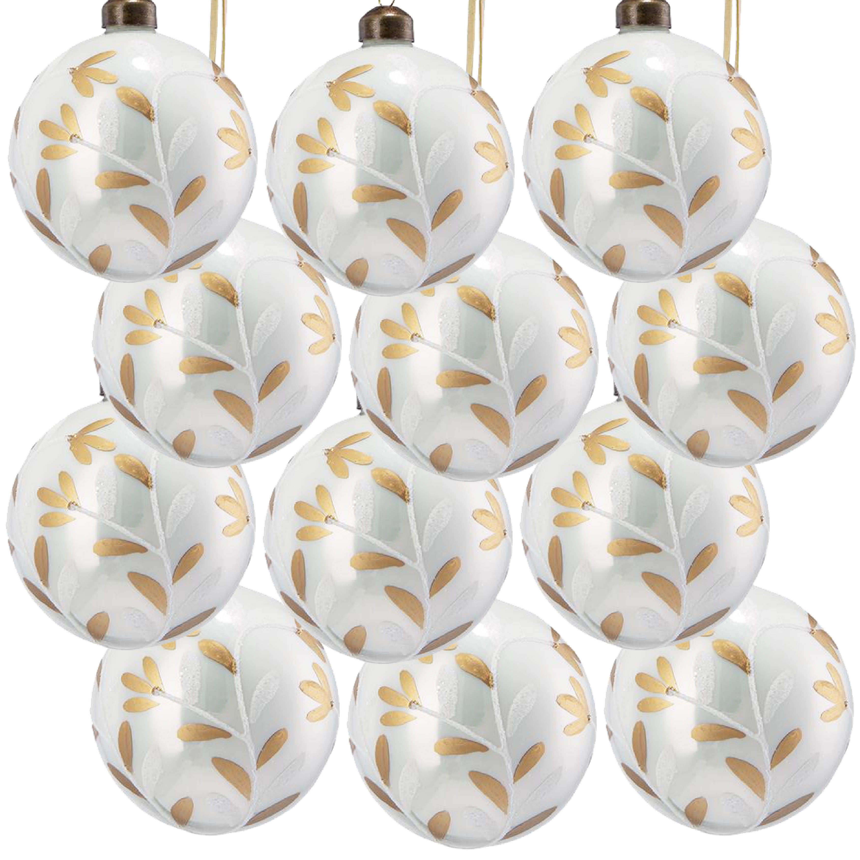 Set of 12 Glass Christmas Ball Ornaments with Glitter and Painting Design by Riccardo Tree Decor
