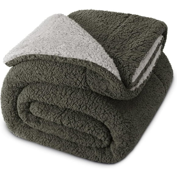 TRAHOO-Reversible Queen Size Sherpa Fleece Blanket, Thick and Warm Blankets for Winter, Soft Plush Fluffy for Bed, 90x90 Inches, Dark Grey/Light Grey