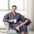 thumbnail image 4 of Bath Robe with Slipper Set - Waffle Square Pattern Spa Garment with 2 Front Pockets, Flat Collar & Belt - 60% Cotton and 40% Polyester Blend - Absorbent, Breathable, Lightweight & Soft Fabric for Men, 4 of 6