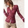 thumbnail image 3 of Women'S Sheer Mesh Long Sleeve Tops Print Button Down Ruched Y2k Blouse Shirts, 3 of 5