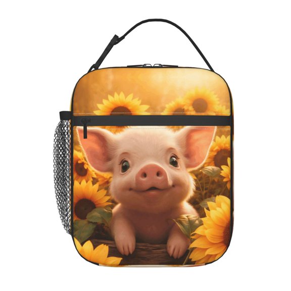 Animal Lovers Soft Pig Lunch Bag Reusable Thermal Lunch Tote with Handle for Women and Men