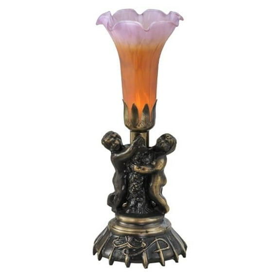 Meyda 11083 13 in. Amber and Purple Cherub Pond Lily Mini Lamp