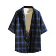 thumbnail image 3 of Men's T Shirts&nbsp;Loose Fit Casual Plaid Turndown Collar Poket Casual Long Sleeve Buttons Short Shirt, 3 of 3