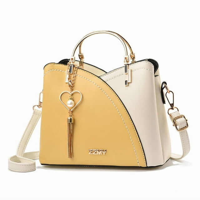 Sac à Main pour Femmes avec Coutures Contrastées et Franges, Mode en Cuir Color Block, Petit Sac à Bandoulière avec Poignée