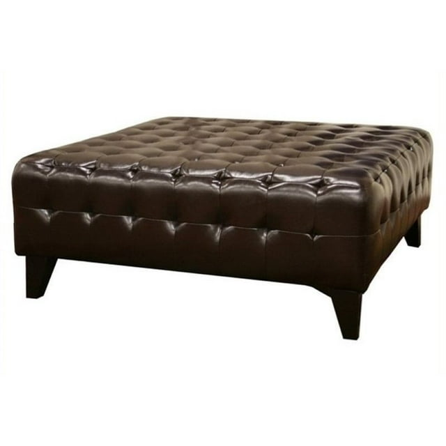 Bowery Hill Pouf Carré en Cuir Brun Foncé