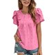 thumbnail image 1 of Blusa jacquard con mangas de pétalos Manga corta Cuello redondo Blusa con mangas de pétalos de color liso Top, 1 of 8