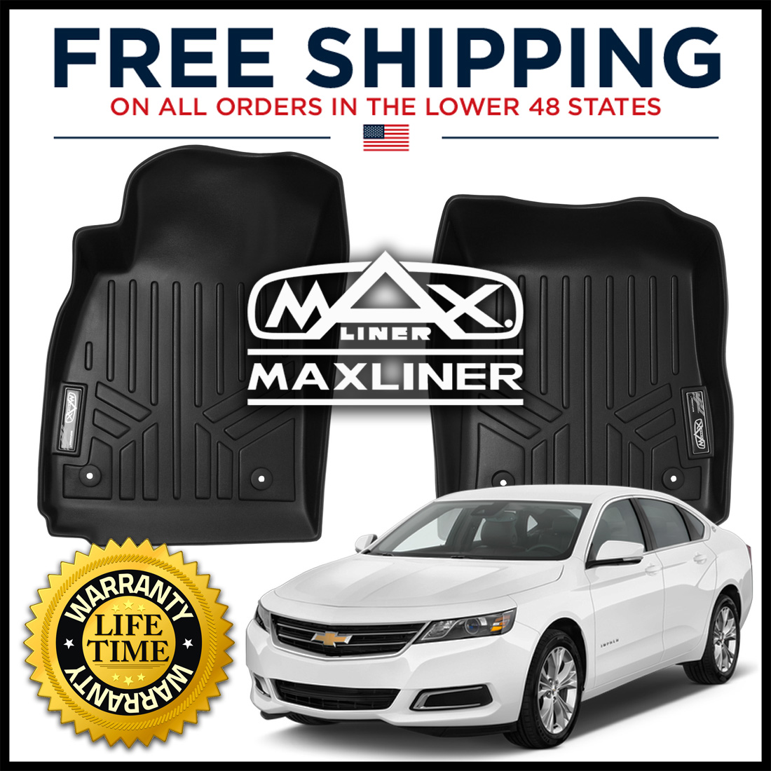 MAXFLOORMAT Front 1st Row Floor Liner Mats Black for 20142020 Chevy