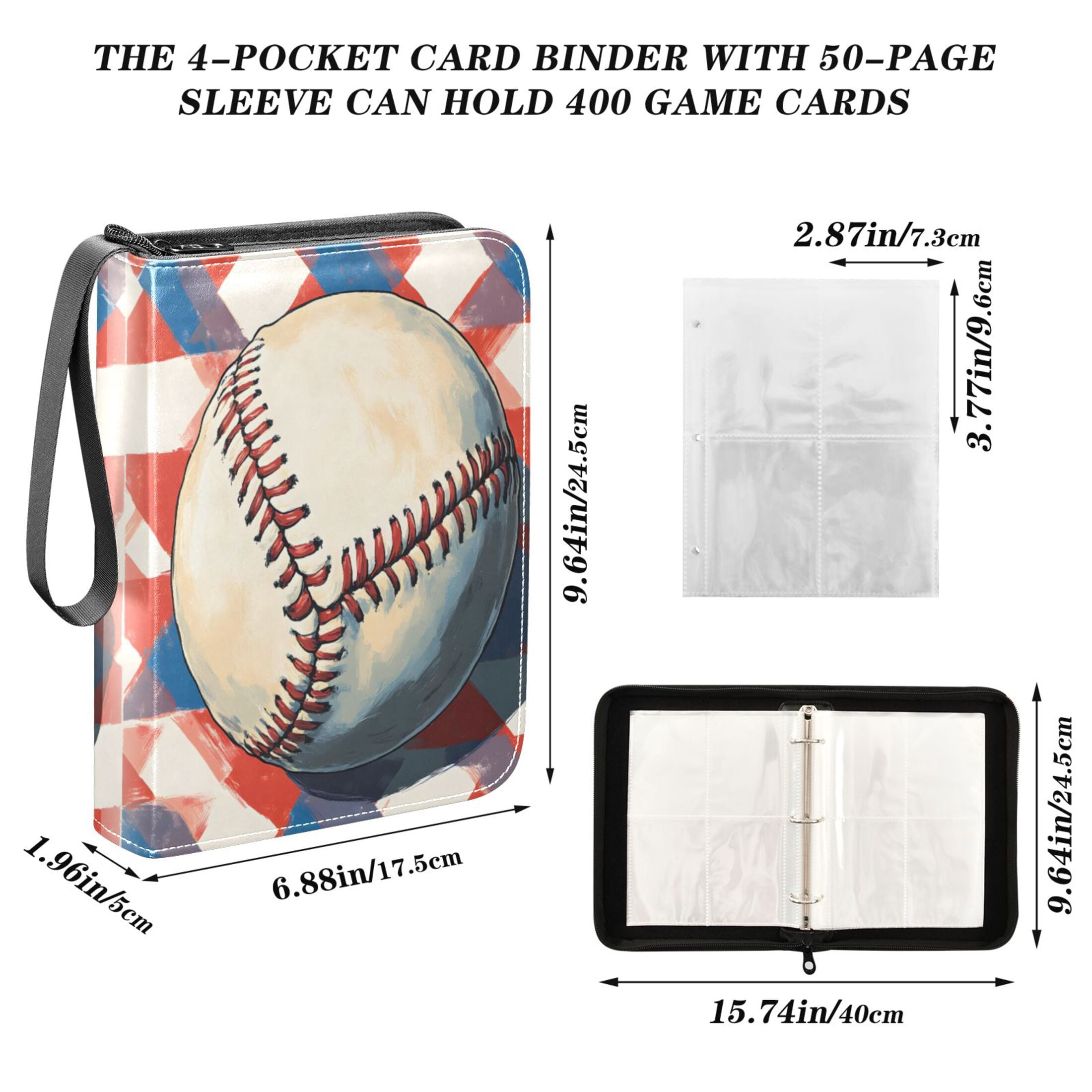 Trading Card Binder Album 400 Pockets 50 Removable 4-Pocket Pages Waterproof Vintage Baseball