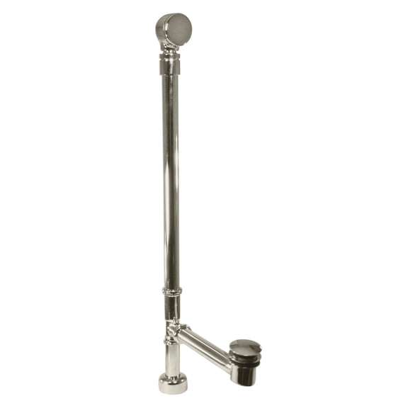 Westbrass Fully Finished Brass Bath Assembly with Tip-Toe Drain and No-Hole Overflow on Ball Joint Fitting, Satin Nickel