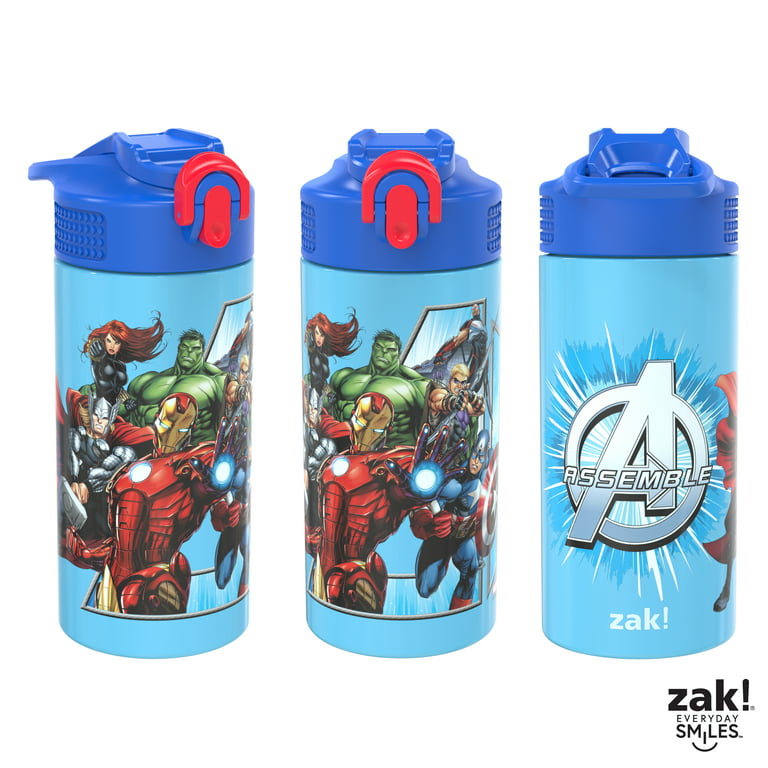 Zak Designs 14 oz Kids Water Bottle Stainless Steel Vacuum Insulated for Outdoor, Marvel Avengers, Size: 14 fl oz, Blue