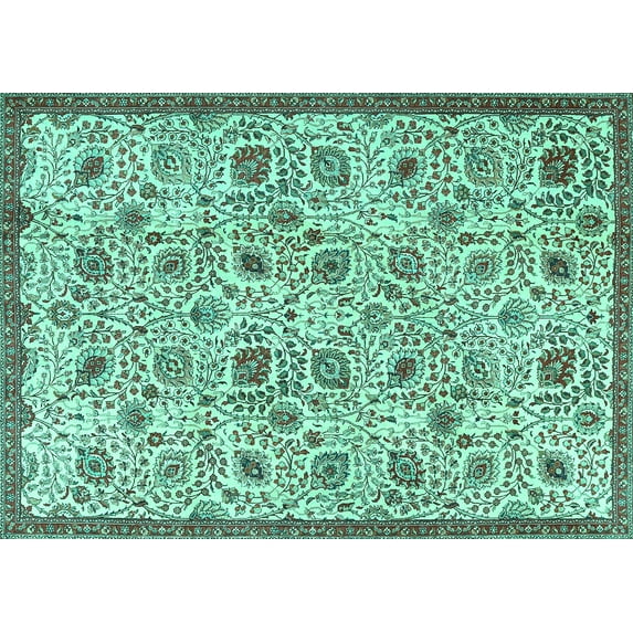 Ahgly Company Machine Washable Indoor Rectangle Persian Turquoise Blue Traditional Area Rugs, 8' x 12'
