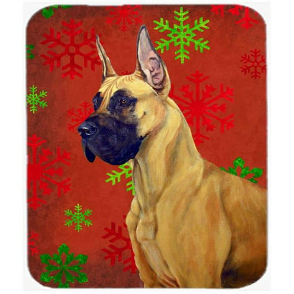 Great Dane Red And Green Snowflakes Christmas Mouse Pad, Hot Pad Or Trivet - 7.75 x 9.25 In.