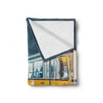 thumbnail image 2 of Yellow and Blue Soft Flannel Fleece Blanket, Old Tram in the City Center Vintage Urban Train Station European Town Image, Cozy Plush for Indoor and Outdoor Use, 50" x 70", Slate Blue, by Ambesonne, 2 of 6
