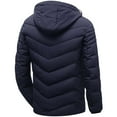 thumbnail image 3 of IROINNID Men's Long Sleeve Puffer Mid-Length Hoodie Jacket Solid Color Casual Winter Stitching Thick Fit Side Seam Pockets Warm Cotton Jacket, 3 of 6