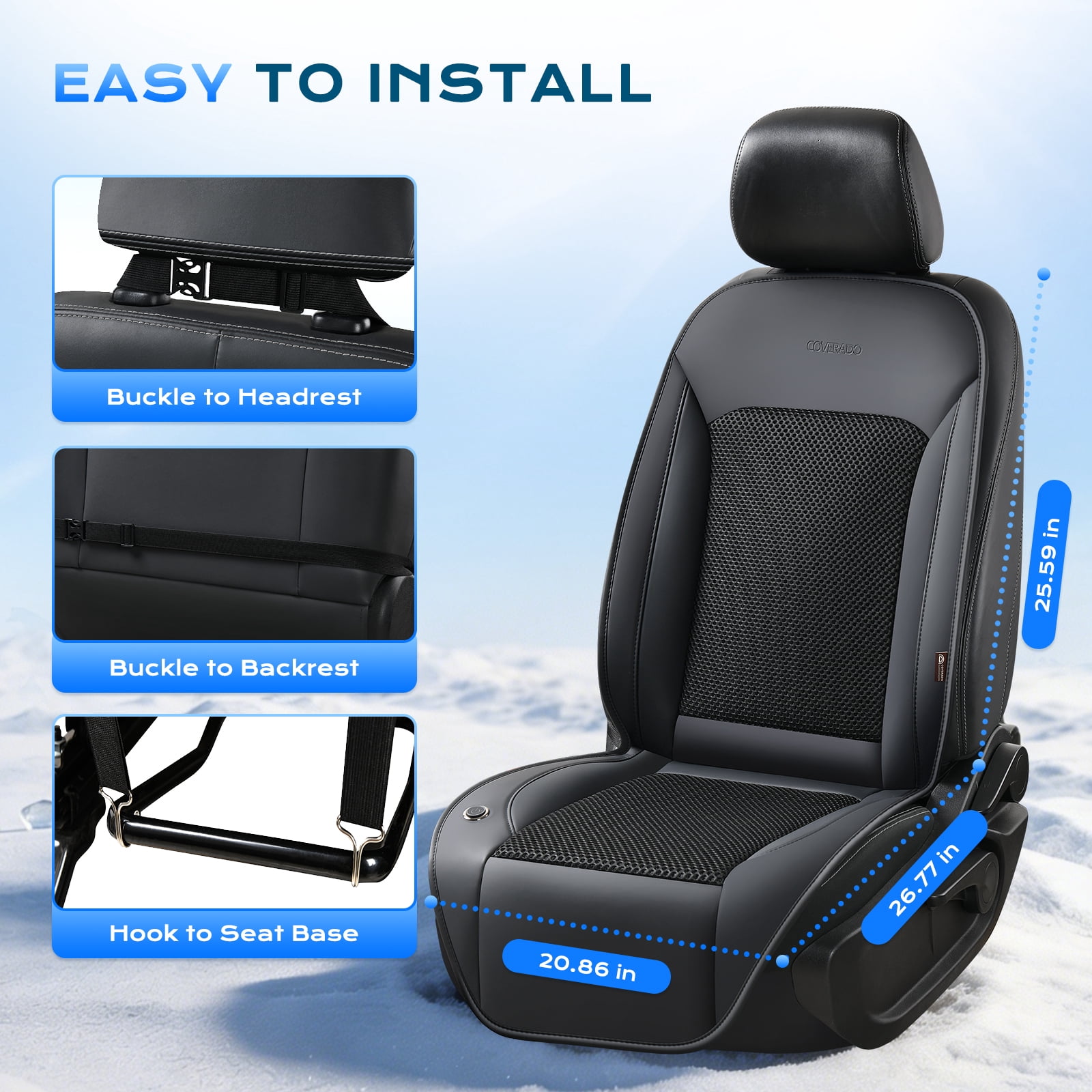 Coverado Ventilated Cooling Car Seat Cover, 12V-24V Cooling Seat Cushion with 8 Turbo Fans, Universal Fit for Car Suv Truck