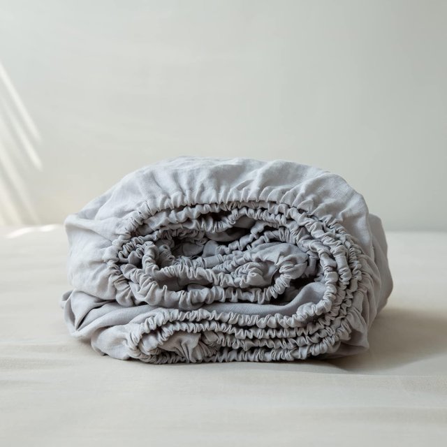 Linen Fitted Sheet with Stone Washed es Deep Pocket French Flax Solid Color Soft Breathable Bedding (Queen Linen)