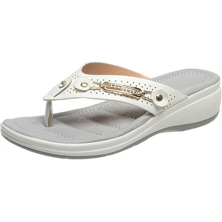 

HOLXI 2024 Sandals for Women Plantar Fasciitis Feet Sandal with Arch Support Raised soles Casual Outdoor Flip Flops Beach Wedge Sandals for Women white