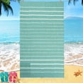 thumbnail image 4 of Toalla de playa raya arena | Bolsillo oculto con cremallera para almacenamiento | Bordes envueltos, algodón, borlas | Sobredimensionado 59x39in | Ligero, de secado rápido | Adultos y niños | 1, 4 of 5