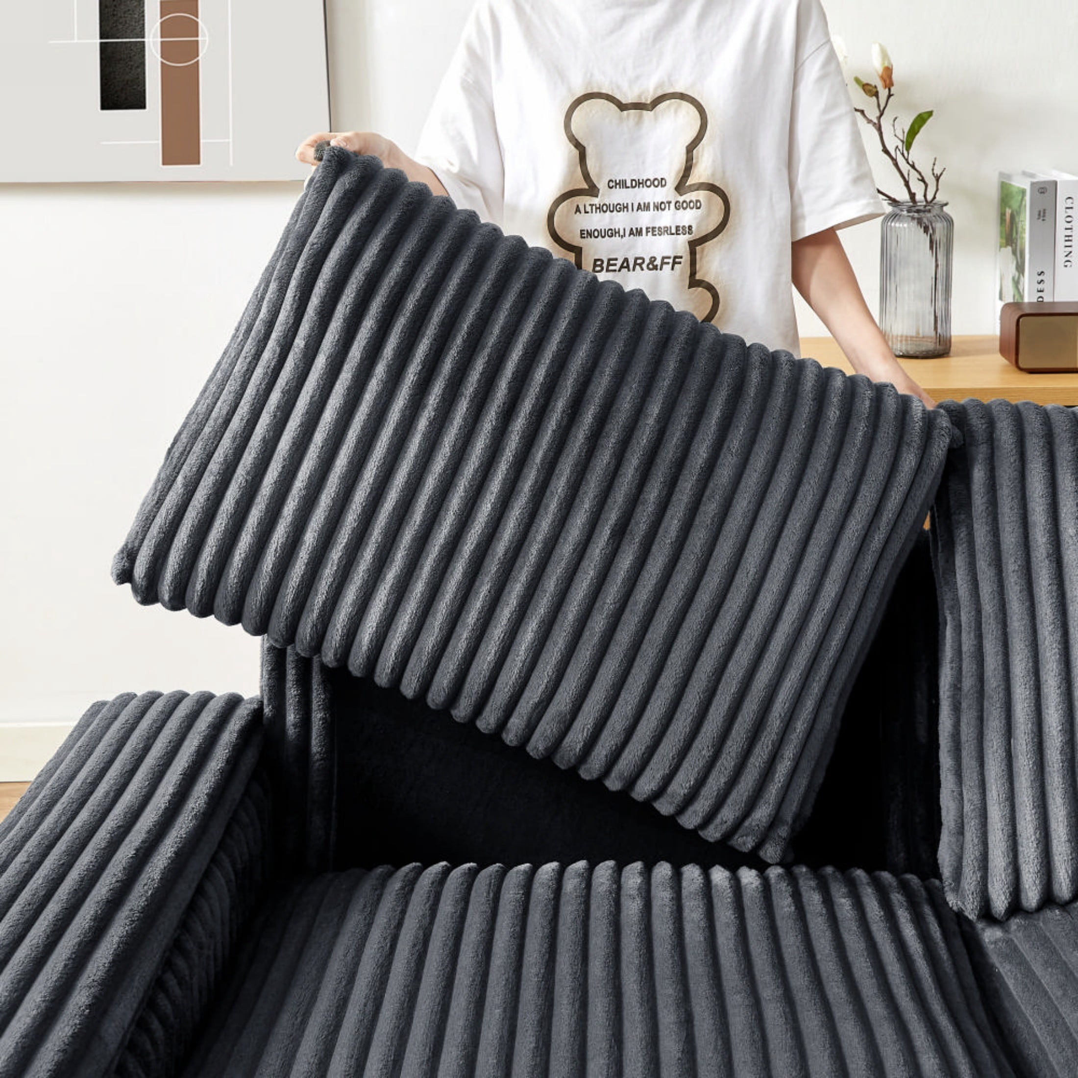 Aukfa 71" Corduroy Loveseat Sofa for Living Room with USB & Hidden Armrest Storage, Black